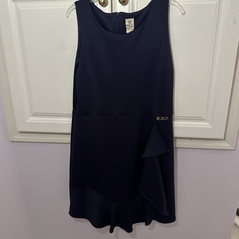 Wrapper Navy Blue Sleeveless Sheath Dress with Side Ruffle Hardware‎ Size 14
